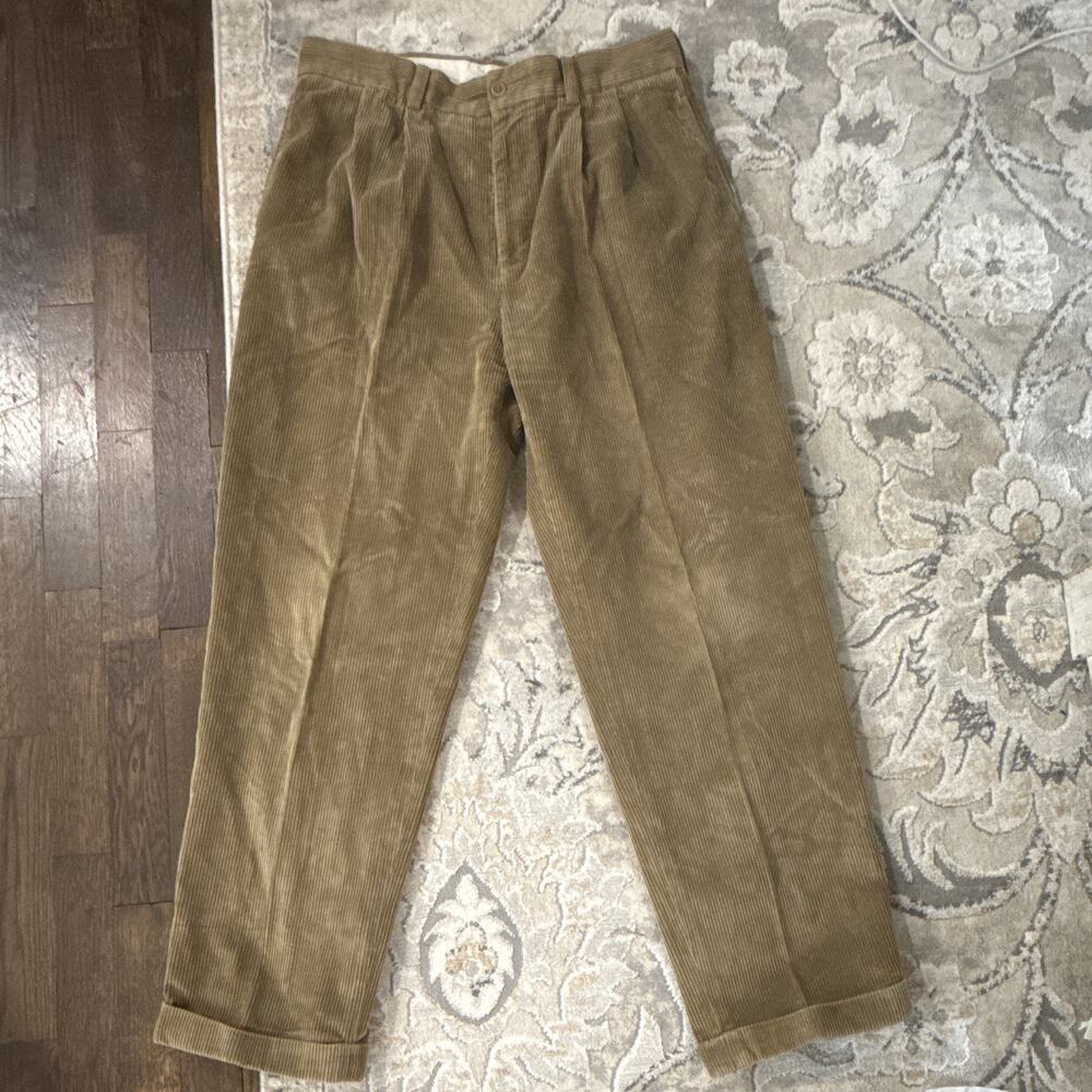 Brooks Brothers Men’s Brown Corduroy Dress Pants Pleated Cuffed Straight 33x30
